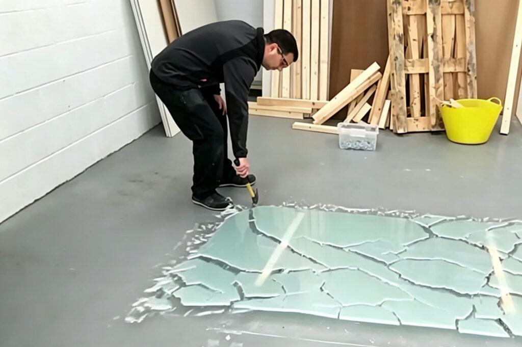 tempered glass fragmentation test at Ulianglass quality control laboratory