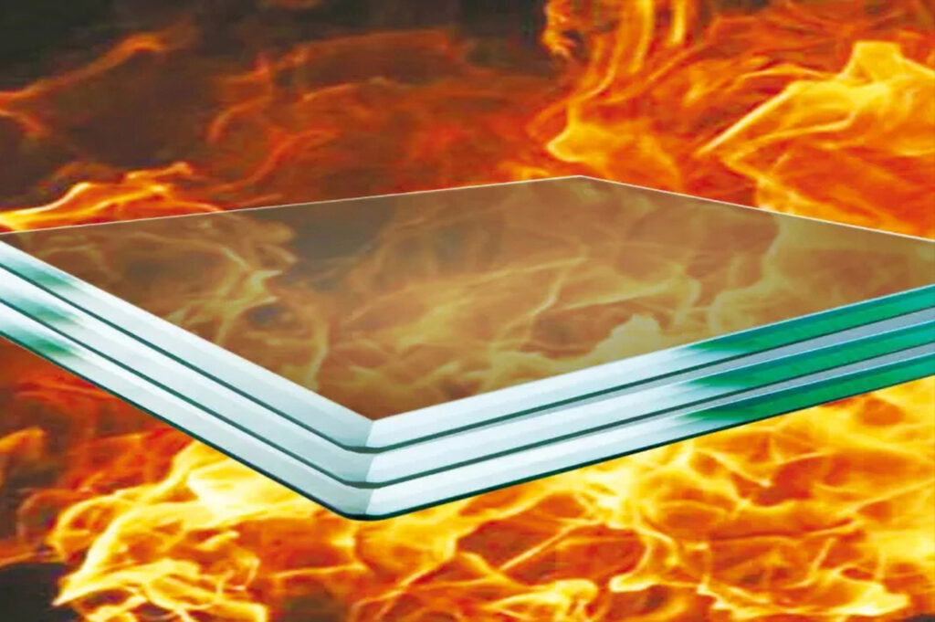 Fire resistant laminated glass for curtain wall systems