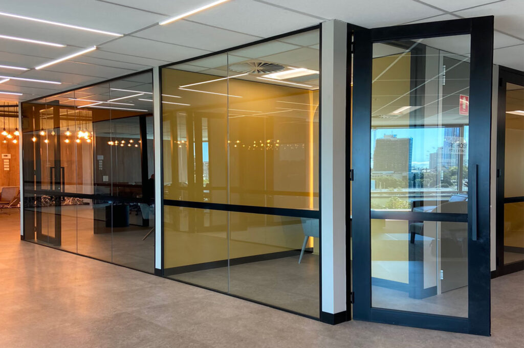 Glass entrance lobby for office building