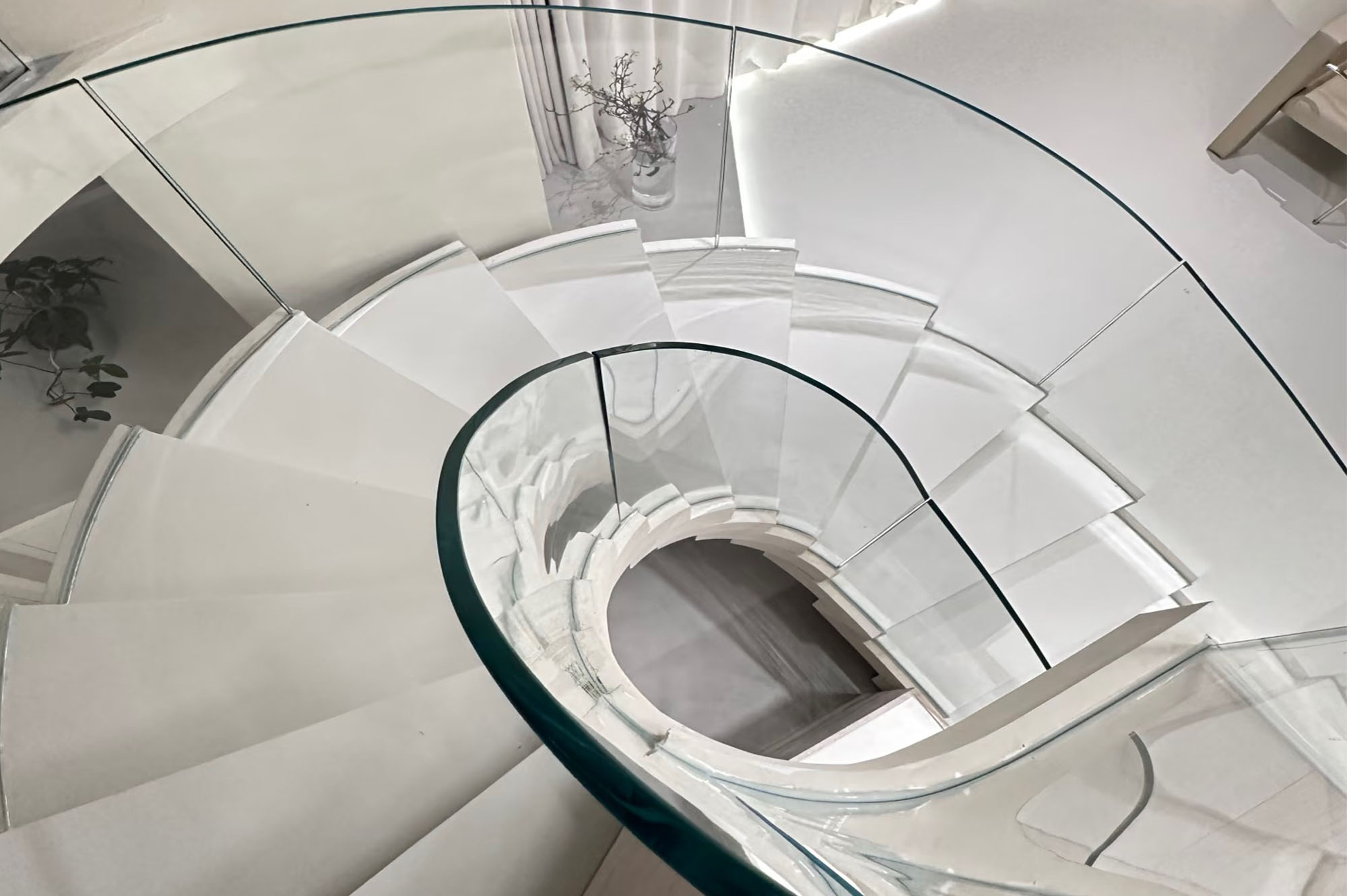 laminated curved glass staircase interior